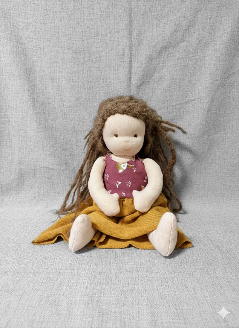 Handmade Waldorf doll sitting